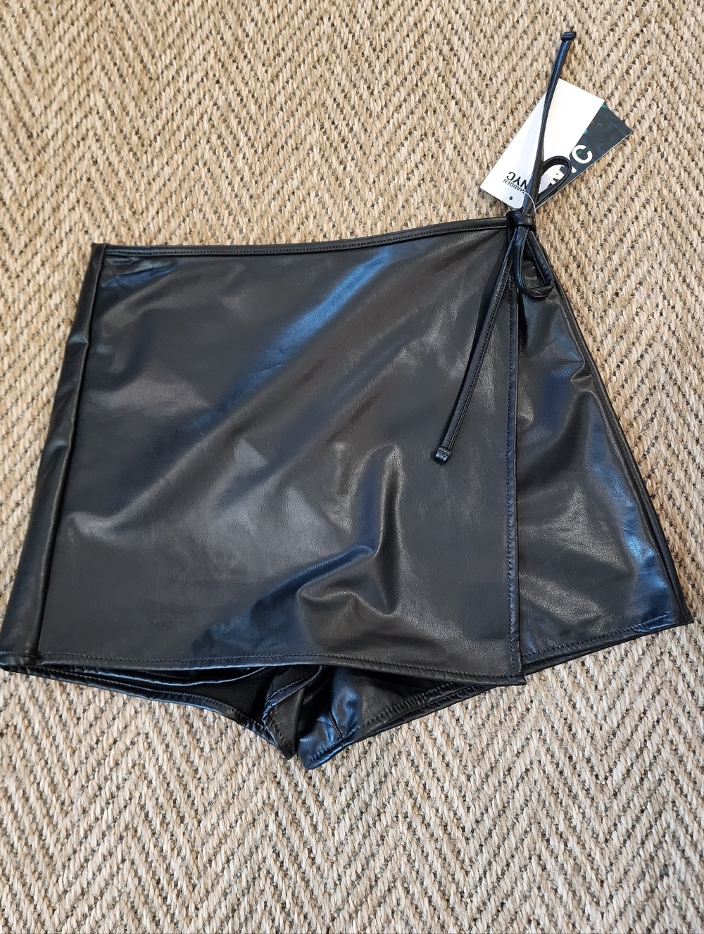 Black Faux Leather Wrap Mini Skort